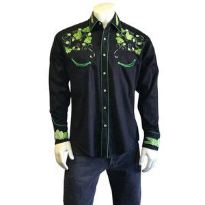 Black Rockmount Beer Embroidered Hops Western Shirt Men's Medium